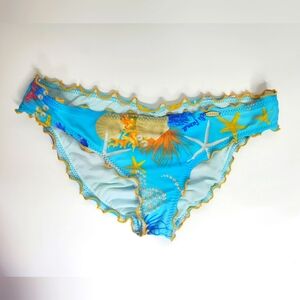 Luli Fama M Wavy Ruched Swim Bottom Twisted Mermaid Coral Seashell Ocean Print